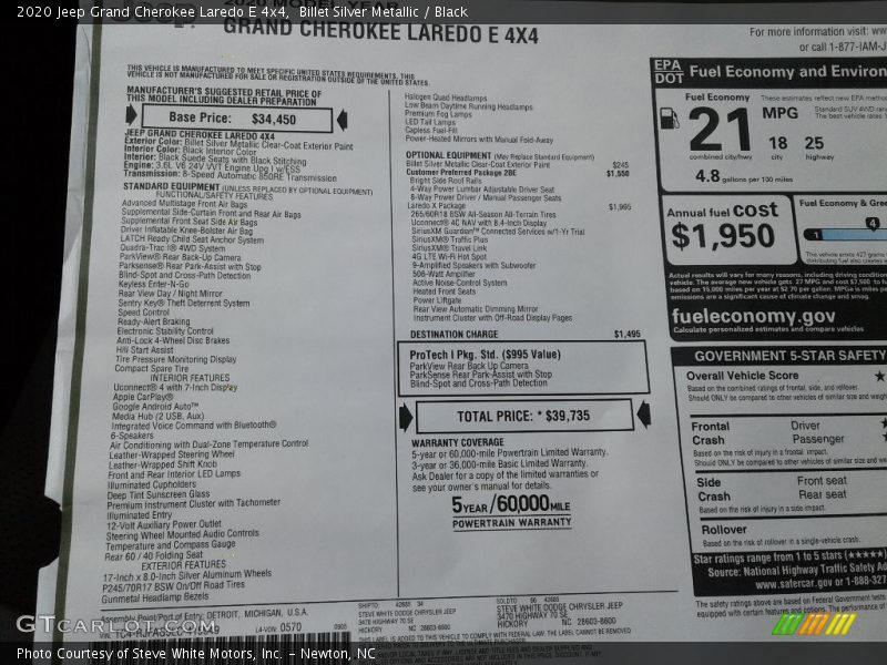 Billet Silver Metallic / Black 2020 Jeep Grand Cherokee Laredo E 4x4