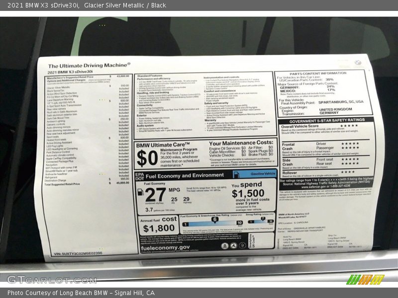  2021 X3 sDrive30i Window Sticker