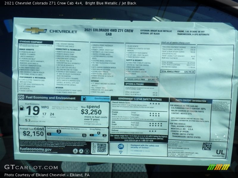  2021 Colorado Z71 Crew Cab 4x4 Window Sticker