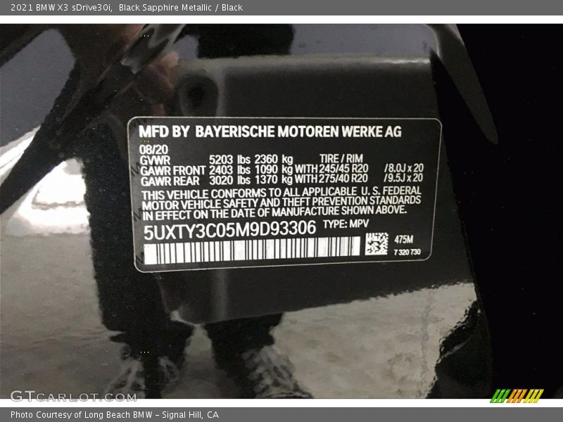 2021 X3 sDrive30i Black Sapphire Metallic Color Code 475