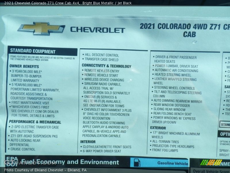  2021 Colorado Z71 Crew Cab 4x4 Window Sticker