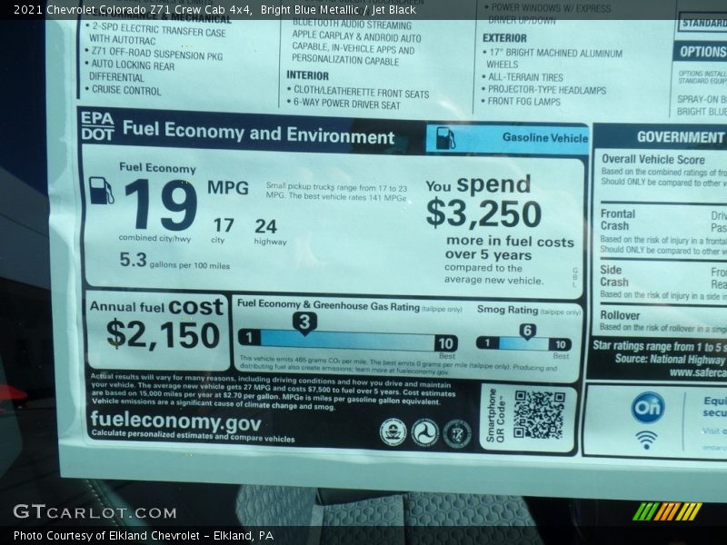 Info Tag of 2021 Colorado Z71 Crew Cab 4x4