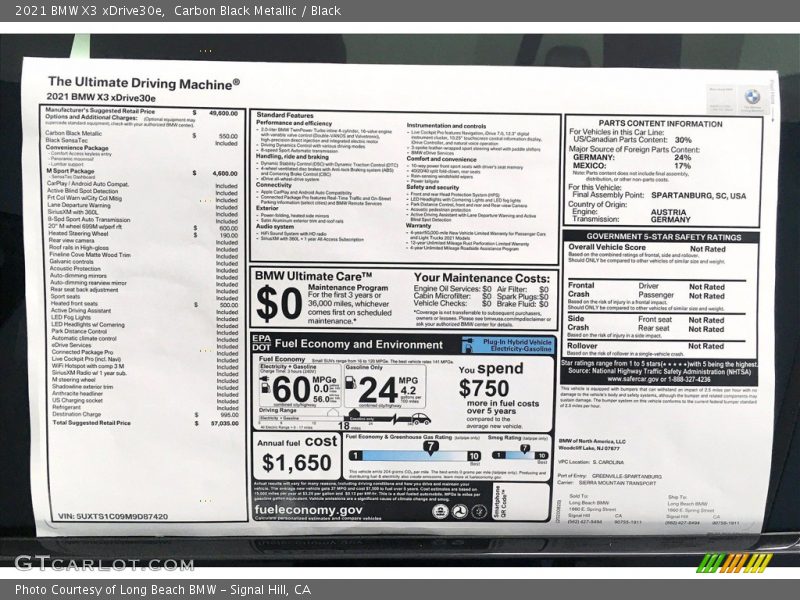  2021 X3 xDrive30e Window Sticker