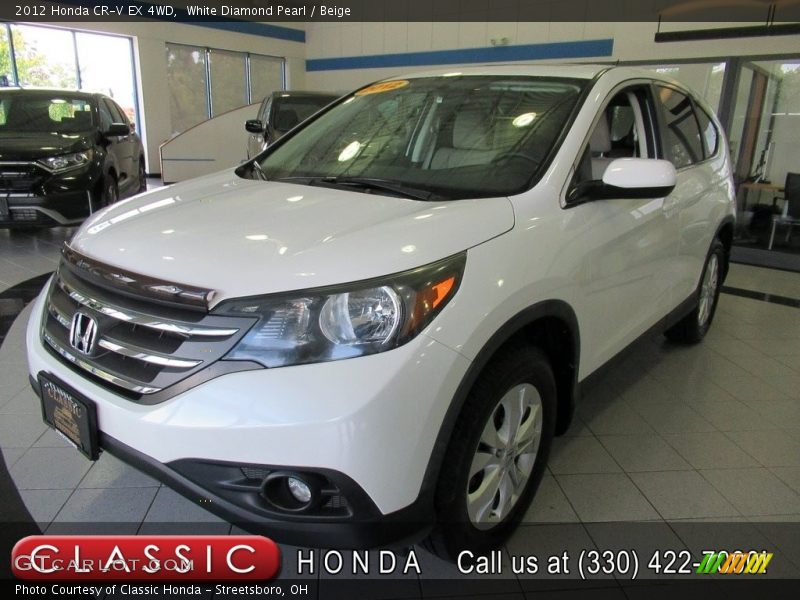 White Diamond Pearl / Beige 2012 Honda CR-V EX 4WD