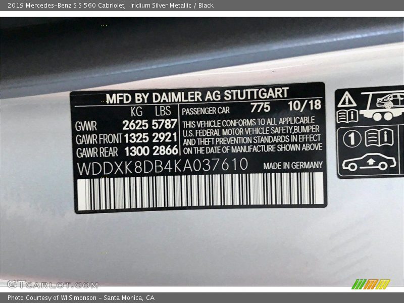 Iridium Silver Metallic / Black 2019 Mercedes-Benz S S 560 Cabriolet