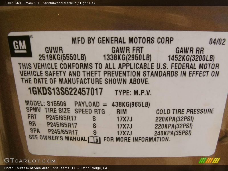 Sandalwood Metallic / Light Oak 2002 GMC Envoy SLT