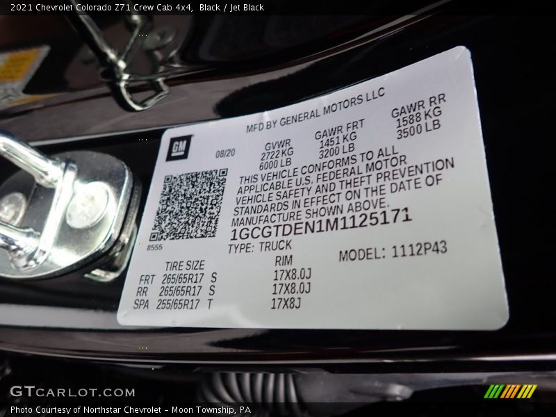 Black / Jet Black 2021 Chevrolet Colorado Z71 Crew Cab 4x4