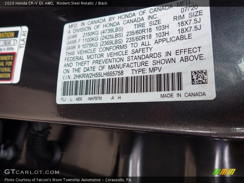 Modern Steel Metallic / Black 2020 Honda CR-V EX AWD