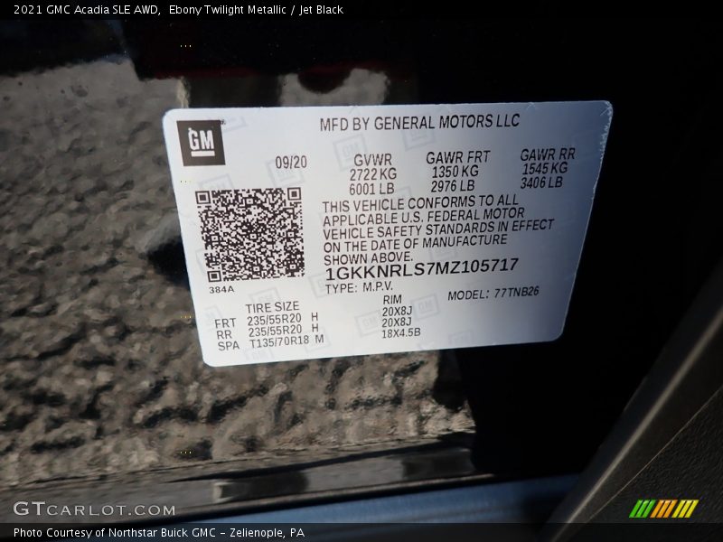 Ebony Twilight Metallic / Jet Black 2021 GMC Acadia SLE AWD