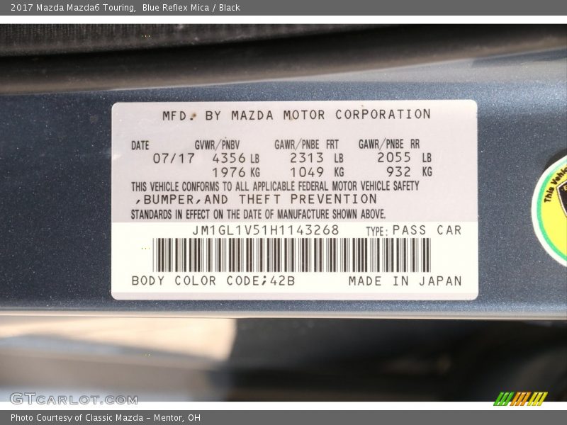 Blue Reflex Mica / Black 2017 Mazda Mazda6 Touring