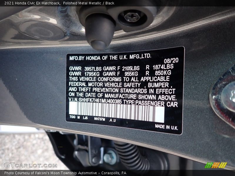 2021 Civic EX Hatchback Polished Metal Metallic Color Code NH737M