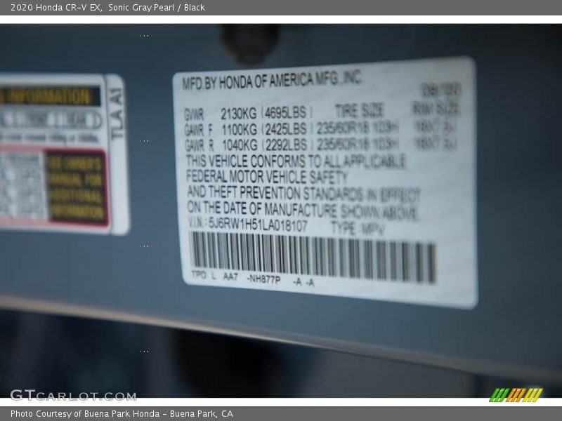Sonic Gray Pearl / Black 2020 Honda CR-V EX
