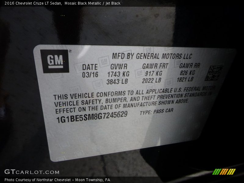 Mosaic Black Metallic / Jet Black 2016 Chevrolet Cruze LT Sedan