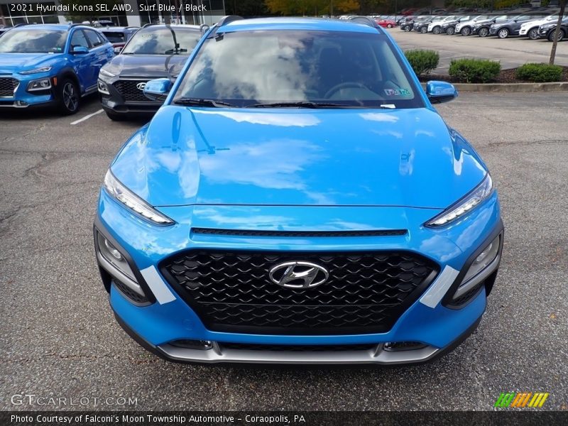 Surf Blue / Black 2021 Hyundai Kona SEL AWD