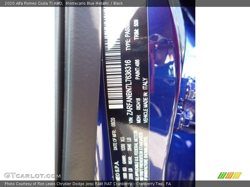 Montecarlo Blue Metallic / Black 2020 Alfa Romeo Giulia TI AWD