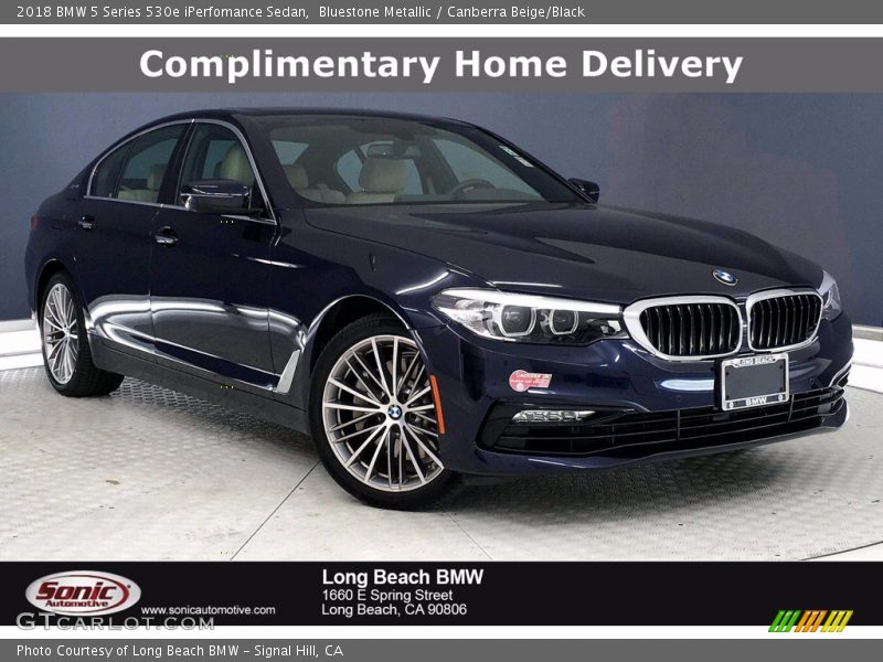 Bluestone Metallic / Canberra Beige/Black 2018 BMW 5 Series 530e iPerfomance Sedan
