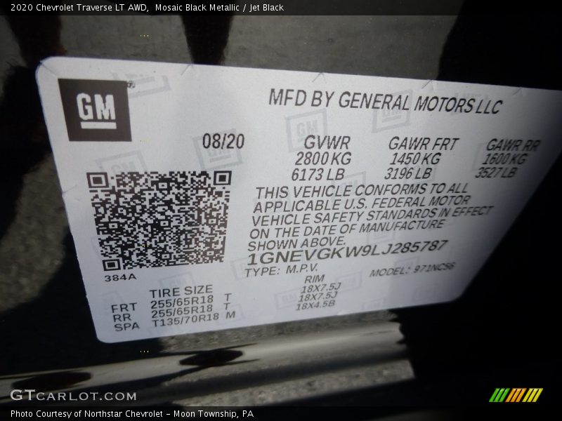 Mosaic Black Metallic / Jet Black 2020 Chevrolet Traverse LT AWD
