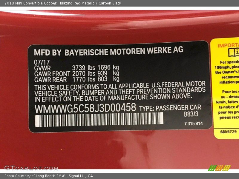 2018 Convertible Cooper Blazing Red Metallic Color Code B83