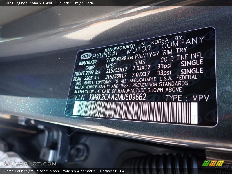 Thunder Gray / Black 2021 Hyundai Kona SEL AWD