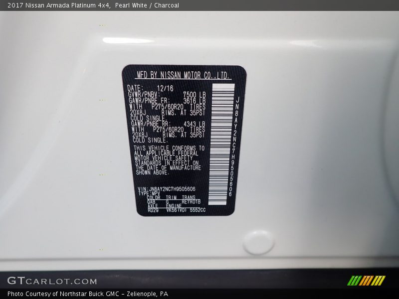 Pearl White / Charcoal 2017 Nissan Armada Platinum 4x4