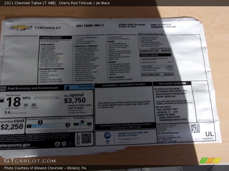  2021 Tahoe LT 4WD Window Sticker