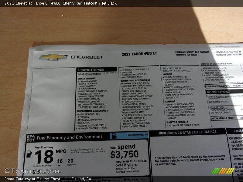  2021 Tahoe LT 4WD Window Sticker