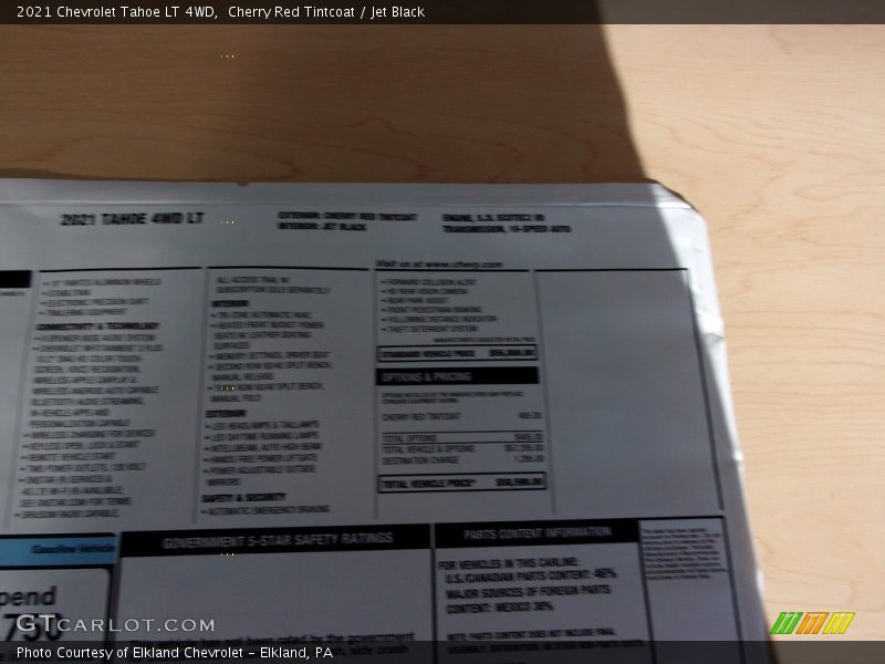  2021 Tahoe LT 4WD Window Sticker