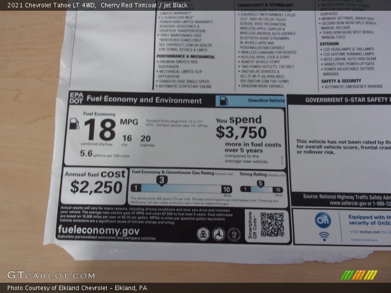  2021 Tahoe LT 4WD Window Sticker