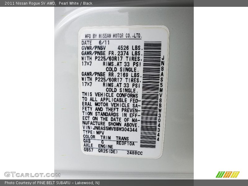 Pearl White / Black 2011 Nissan Rogue SV AWD
