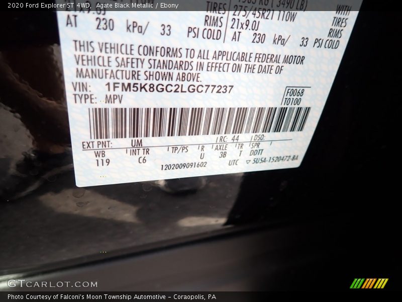 Agate Black Metallic / Ebony 2020 Ford Explorer ST 4WD