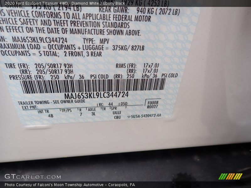 Diamond White / Ebony Black 2020 Ford EcoSport Titanium 4WD