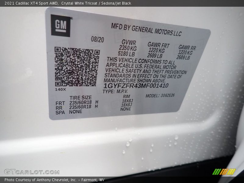 Crystal White Tricoat / Sedona/Jet Black 2021 Cadillac XT4 Sport AWD