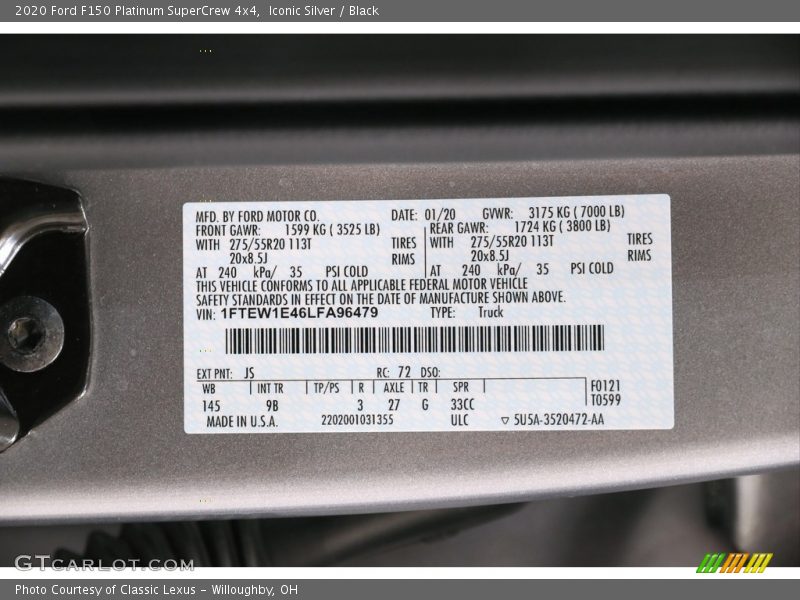 Iconic Silver / Black 2020 Ford F150 Platinum SuperCrew 4x4