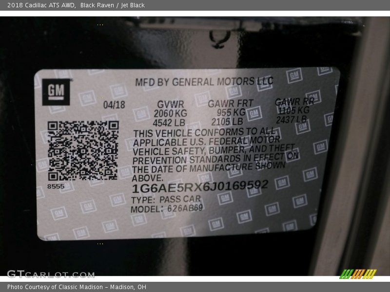 Black Raven / Jet Black 2018 Cadillac ATS AWD