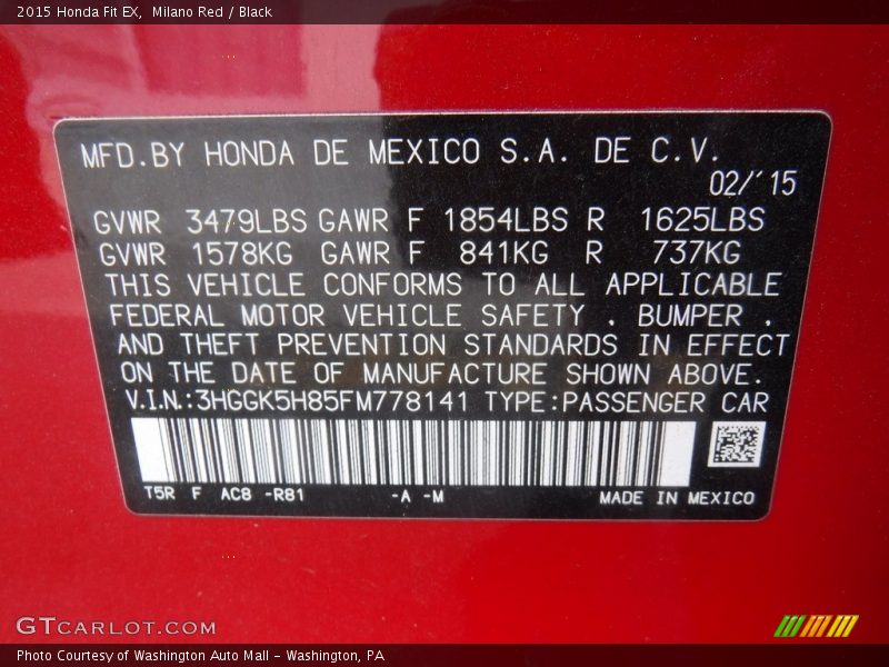 Milano Red / Black 2015 Honda Fit EX