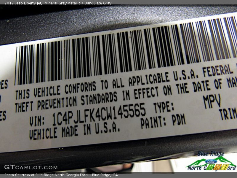 Mineral Gray Metallic / Dark Slate Gray 2012 Jeep Liberty Jet