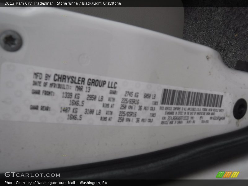 Stone White / Black/Light Graystone 2013 Ram C/V Tradesman