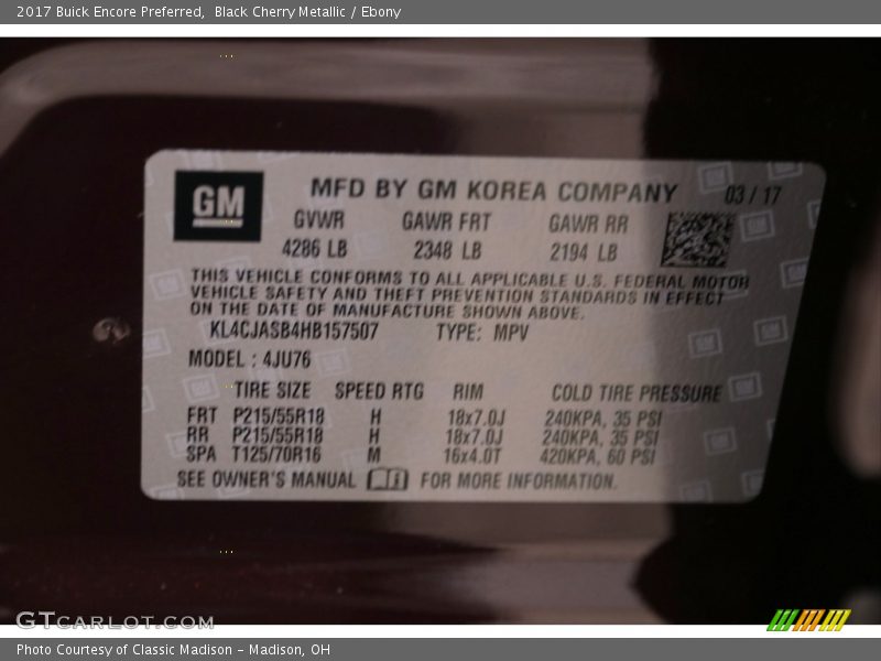 Black Cherry Metallic / Ebony 2017 Buick Encore Preferred