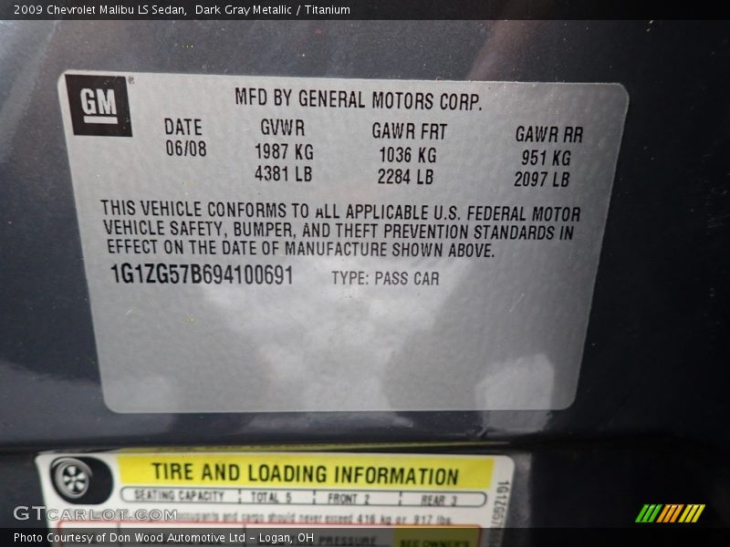 Dark Gray Metallic / Titanium 2009 Chevrolet Malibu LS Sedan