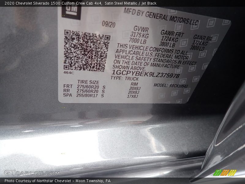 Satin Steel Metallic / Jet Black 2020 Chevrolet Silverado 1500 Custom Crew Cab 4x4
