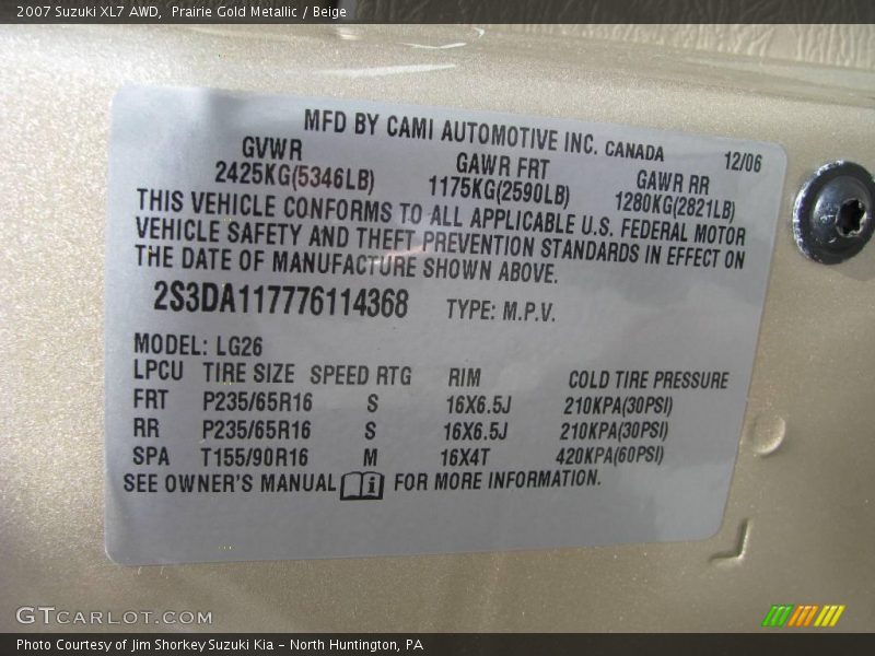 Prairie Gold Metallic / Beige 2007 Suzuki XL7 AWD