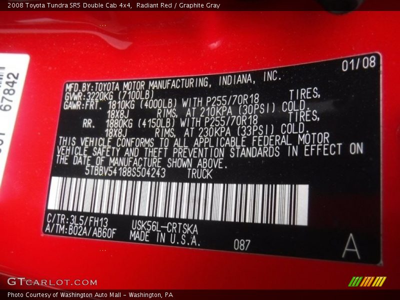 Radiant Red / Graphite Gray 2008 Toyota Tundra SR5 Double Cab 4x4
