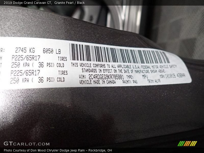Granite Pearl / Black 2019 Dodge Grand Caravan GT