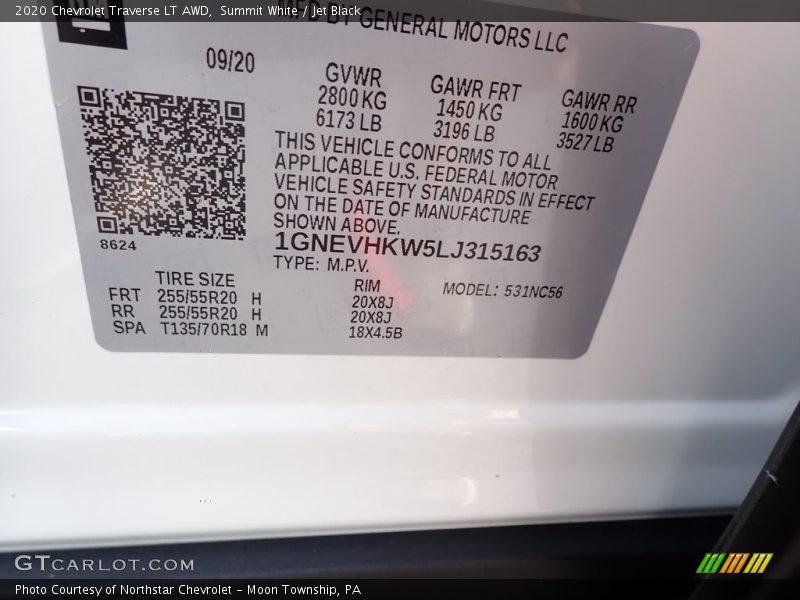 Summit White / Jet Black 2020 Chevrolet Traverse LT AWD