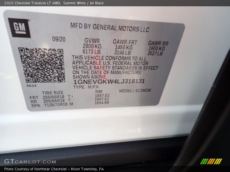 Summit White / Jet Black 2020 Chevrolet Traverse LT AWD