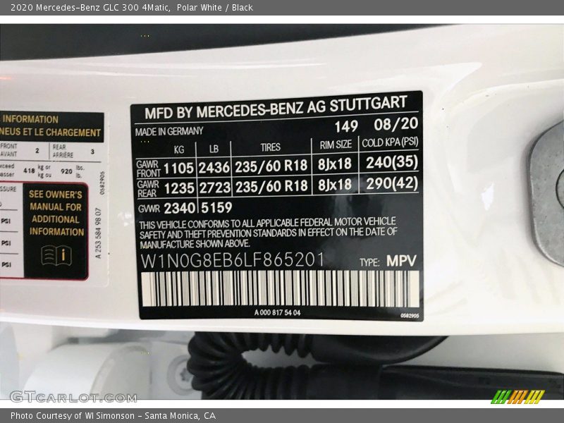 Polar White / Black 2020 Mercedes-Benz GLC 300 4Matic