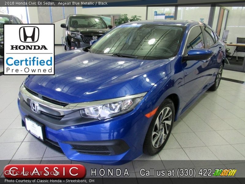 Aegean Blue Metallic / Black 2018 Honda Civic EX Sedan