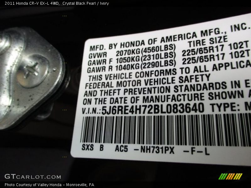 Crystal Black Pearl / Ivory 2011 Honda CR-V EX-L 4WD