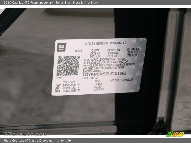 Stellar Black Metallic / Jet Black 2020 Cadillac XT6 Premium Luxury
