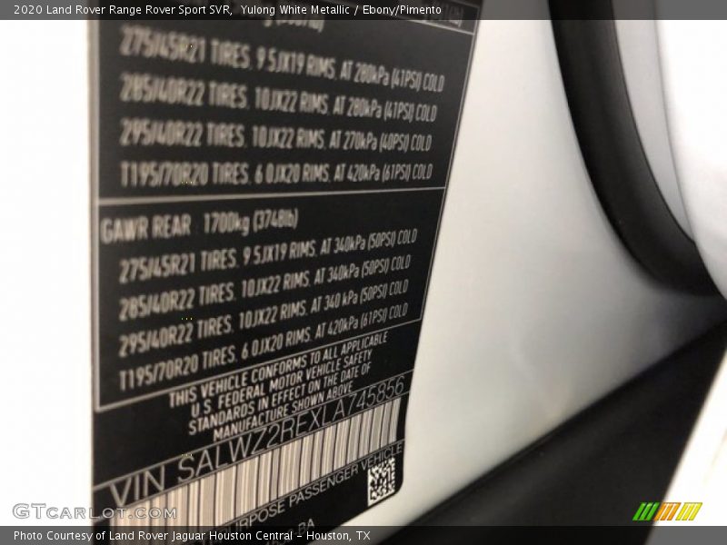 Yulong White Metallic / Ebony/Pimento 2020 Land Rover Range Rover Sport SVR